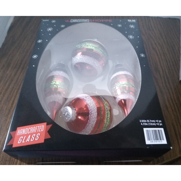 The Christmas Shoppe Red White and Green Holiday 4 Pack Bulb Ornaments - Picture 1 of 5